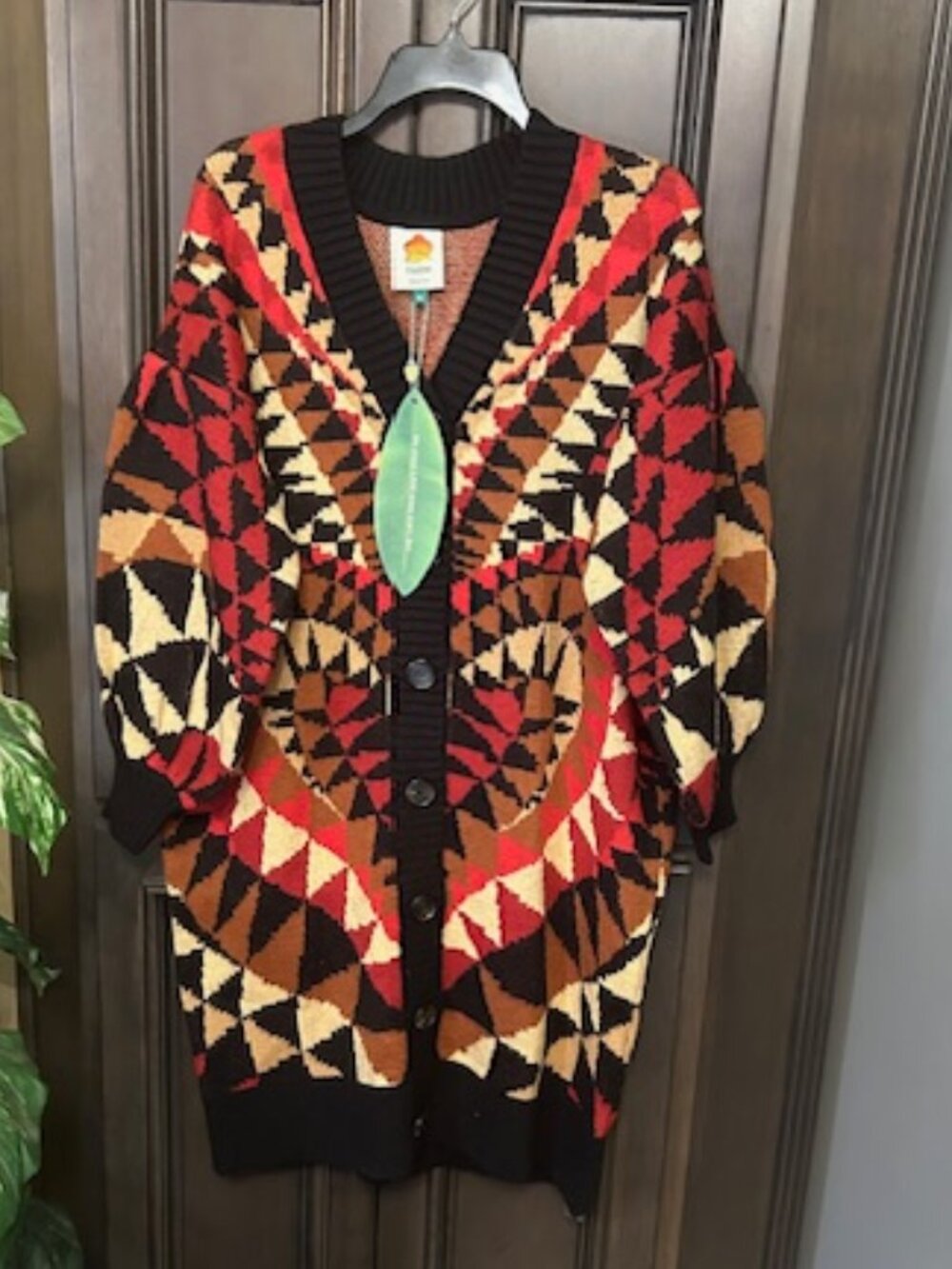 FARM Rio Heart Deco Black Multi Knit Wool-Blend Cardigan